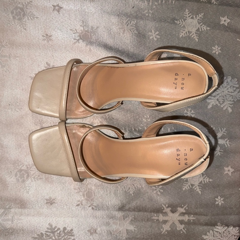 A New Day White Cream Heels with Square Toe and Slingback